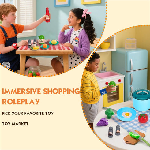 35Pcs Playset Set, Kids Kitchen Toy Accessories, Toddler Pretend Cooking with Play Pots, Pans, Utensils, Cookware, Play
