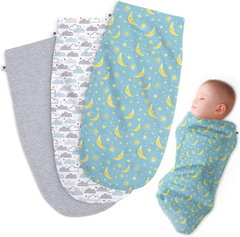 Henry Hunter Baby Swaddle Sack - Soft Stretchy Cotton Swaddles for Newborns, Pack of 3, Cloud | Moon | Light Heather