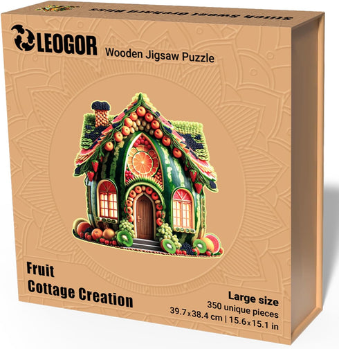 LEOGOR Wooden Puzzles for Adults - Fruit Cottage Creation - 350 Piece Large Jigsaw with Birds, Flowers