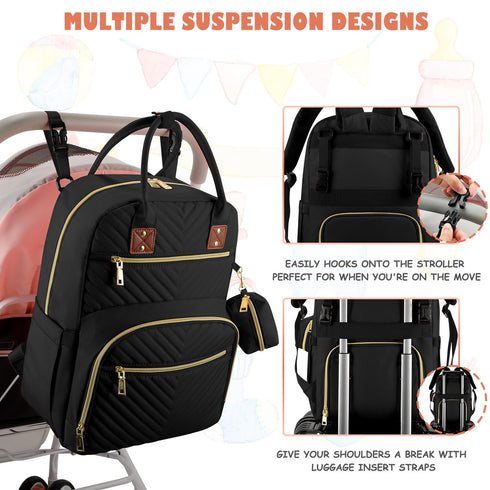 Tenot Baby Diaper Bag Backpack, Large Capacity Travel Diaper Bags for Baby Girl Boy, Black