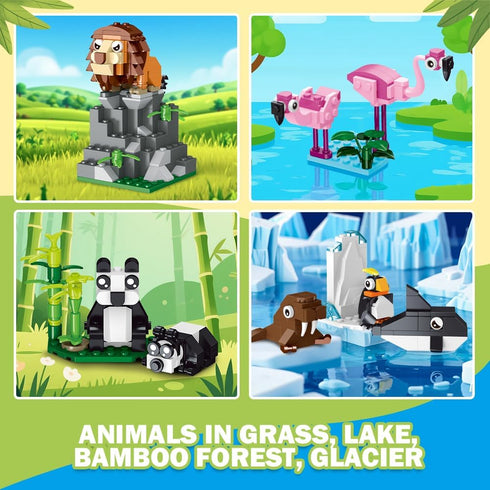 23 Set 2-in-1 2 4 6+ HOGOKIDS Animals Valentines Party Favors for Kids Building - Zoo Scene Board Game with Play Mat