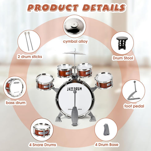 Set 5 3 4 5 3-5 Toy Drum for Toddler Kids | Jazz Drum Kit with Drums Percussion Musical Instruments Toys for Year Old