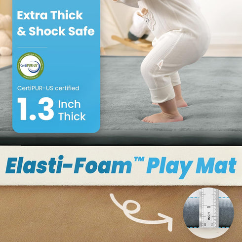 1.3" 39x59 Tummy Thick Baby Play Mat for Floor, Foam Time Mat, Padded Support Soft Plush Nursery Rug for Infant Kids