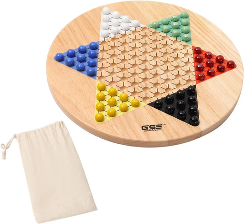 GSE Games & Sports Expert 15" Jumbo Oak Wood Chinese Checkers Board Game Set with Colorful Marbles