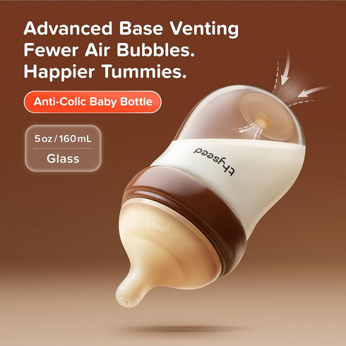 (0m+), 5 oz, 1 Pack Thyseed Anti-Colic Glass Baby Bottle for Breastfed Infants, Paced Feeding, Breast-Like Newborn