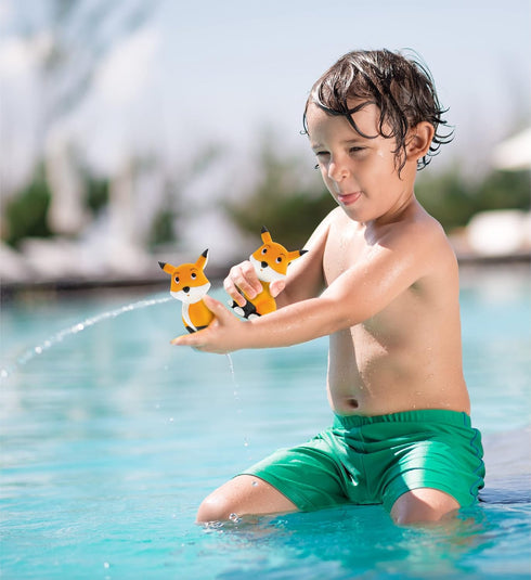 DolliBu Fox Bath Buddy Squirter - Floating Orange Rubber Bath Toy for Toddlers, Fun Water Squirting Play