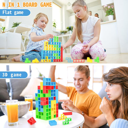 Stack Attack Game - 48PCS Tetra Board Tower Games for Adults & Kids, 2 Players Balance Stacking Toy