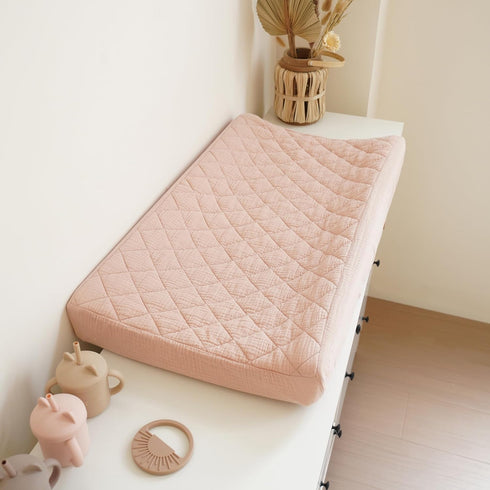 2 Pack, Konssy Waterproof Muslin Changing Pad Cover Quilted Cotton Fitted Diaper Chang Table Cover, Soft Changing Pad