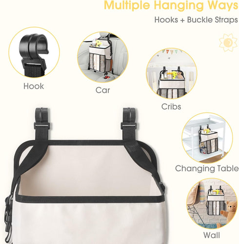 Pack 52+ Maliton Hanging Diaper Organizer - Caddy for Changing Table, Crib, n' Play - Stacker Holds Diapers - Nursery