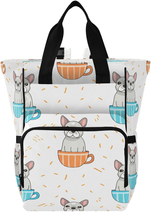 YANENDIE Bulldogs Teacups Pastel Diaper Bag Backpack, Unisex Travel Baby Backpack Diaper Bags