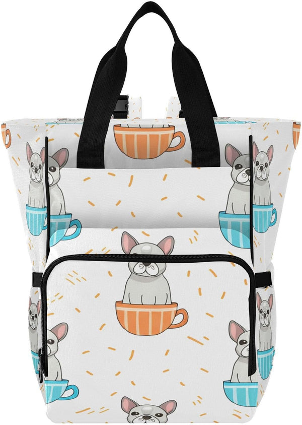 YANENDIE Bulldogs Teacups Pastel Diaper Bag Backpack, Unisex Travel Baby Backpack Diaper Bags