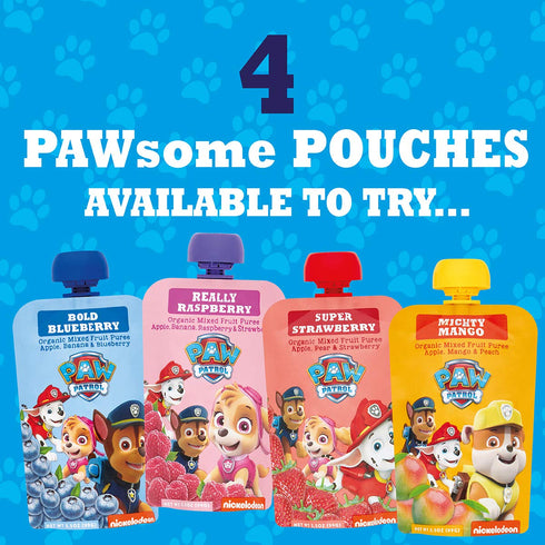 3.5 (Pack 10) Paw Patrol Bold Blueberry Organic Mixed Fruit Squeeze Pouch, Ounce