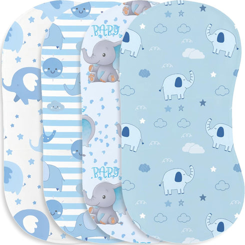 Wauprant 4pcs Elephant Burp Cloths for Baby Boys Girls 100% Cotton Blue Elephant