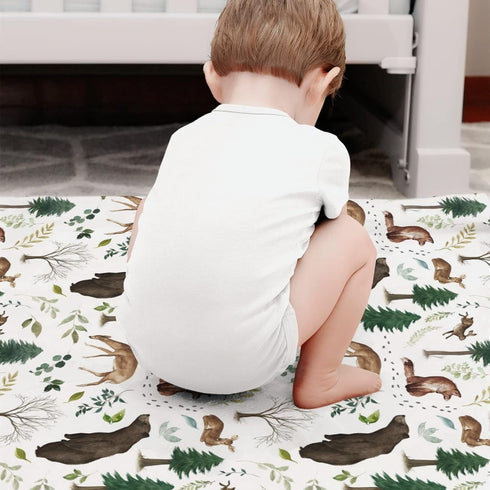 Woodland Forest Animals Baby Blanket Gift for Boys, Pine Tree Bear Fox Deer Leaf Flannel Fleece Nursery Bed Swaddling