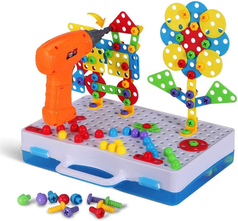 Educational Toys Building Blocks, 244 Pieces Electric Screwdriver DIY Kit for Kids Ages 4-10