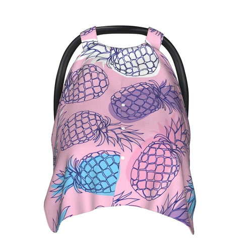 Hcpwzrf Hand Drawn Pineapple Fruits On Pink Baby Car Seat Cover & Nursing Cover - Breathable Stretch Multi-Use Cover