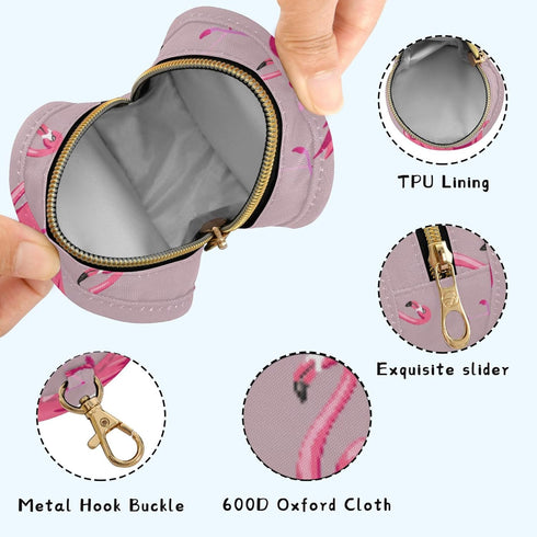 PYBUG Flamingos Round Pacifier Storage Case, Polyester & TPU Lined with Hook Buckle, Pacifier Container Box for Baby