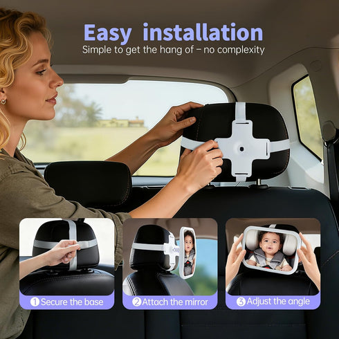 BeeChip 360 Baby Car Mirror with Remote Control Light, Shatterproof, Adjustable Wide View with Night Vision, Easy
