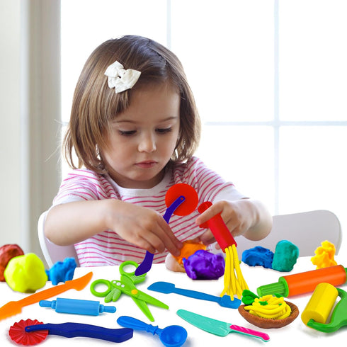11 Set Dough Play Tools PCS Basic Dough Accessories Starter for Kids with Pizza Cutters, Safety Scissors, Rolling Pin