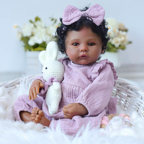 18 Inch Set 3+ WOOROY Realistic Reborn Baby Dolls Black Girl African American Newborn Doll, Lifelike Real Life