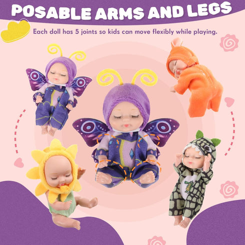 Hanaive 4 Pcs 4 Inch Mini Baby Dolls, Lifelike Realistic Tiny Babies Gifts for Kids Birthday