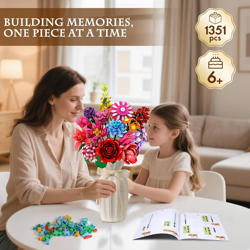 Linkowin Set, 14 6+, 1316 Flower Bouquet Building Flowers Building Block Toy for Mother's Day Roses Plant Botanical