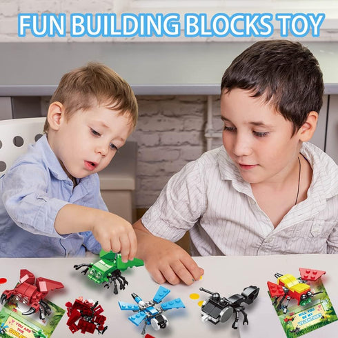 WODMAZ 24 Packs Insect Building Blocks for Kids, Mini Animals Building Blocks Toys for Classroom Exchange Prize, Easter Egg Fillers Basket Stuffers, Valentines Easter Gifts Boys Girls