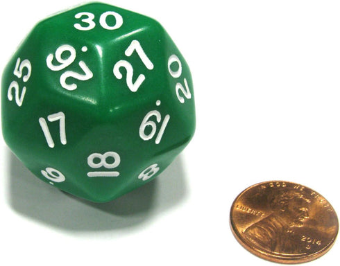 Koplow Games Triantakohedron D30 30 Sided 33mm Jumbo RPG Gaming Dice - Green with White Number