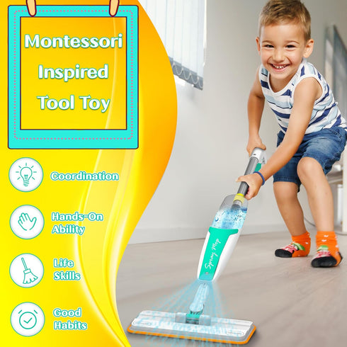 Set 3 4 5 Kids Spray Mop Toddler-Size Mini Mop with Real Water Spray, Toddler Cleaning Toy for Kids Montessori Toys