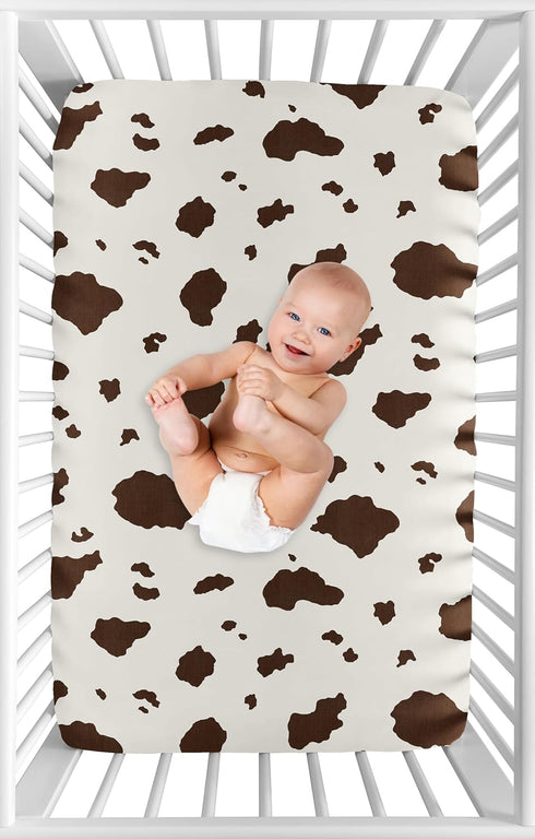 Pack Sweet Jojo Designs Cow Print Girl Boy Gender Neutral Fitted Mini Crib Sheet Baby Nursery Infant Newborn Bed Room