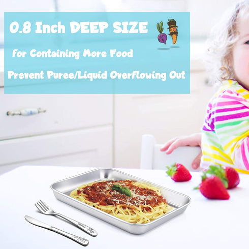 TeamFar Kids Plates, 7.3"×5.3"×0.8", Stainless Steel Plates for Kids, Metal Toddler Plate Tray Set, Dishwasher Safe