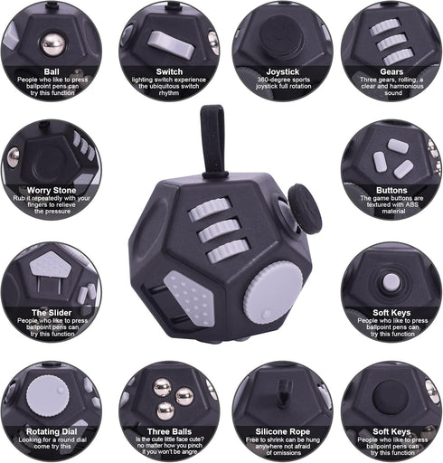 Cube,12 UOOEFUN Mini Fidget Toys Sided Cube Toys Relief Stress,Anxiety, Depression,Autism for Kids Adults Improve Focus
