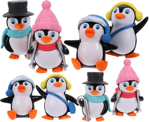 NUOBESTY Cute Penguin Toys Mini Figure Collection Playset, 8 Pieces Penguin Cake Topper