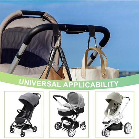 Augwontior 2 Pack Stroller Hooks for Bags, Non-Slip Stroller Clips and Hooks, Adjustable Stroller Carabiner Clip, Baby