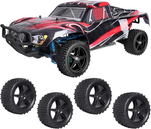 12mm Hex Wheels Tires Set (1/10 RC Buggy) - Front & Rear Compatible with Traxxas Bandit Vxl, Non-Glued