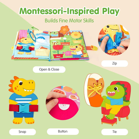 1-3 1 1 hahaland Busy Book for Toddlers - Montessori Toys for Year Old Boy Gifts, Sensory Toys, Dinosaur Soft Fabric