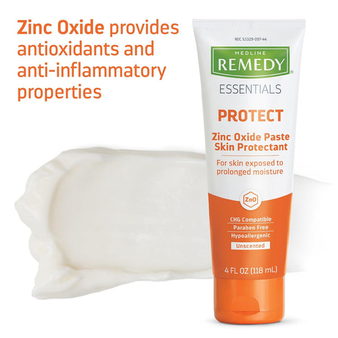 (4 oz Medline Remedy Essentials Zinc Oxide Skin Protectant Paste Tube), Unscented, Barrier, Incontinence Cream, Diaper
