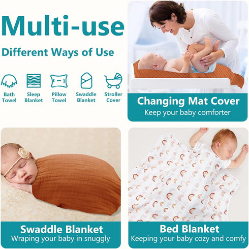 2 Pack 100% 32x32Inch, PHF Baby Hooded Towels, Muslin Cotton Baby Bath Towel with Hood for Newborn, Infant, Toddler