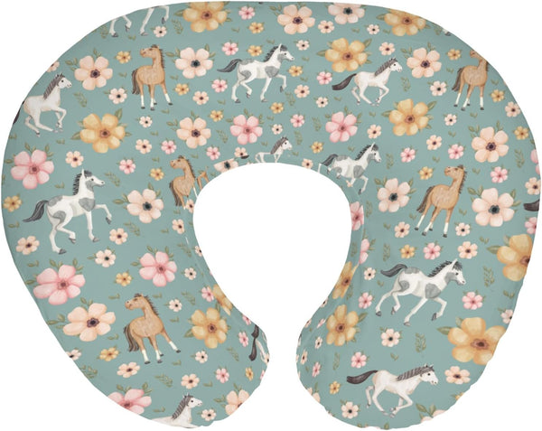 Watercolor Horse Floral Baby Nursing Pillow Covers for Boy Girl Running Horses