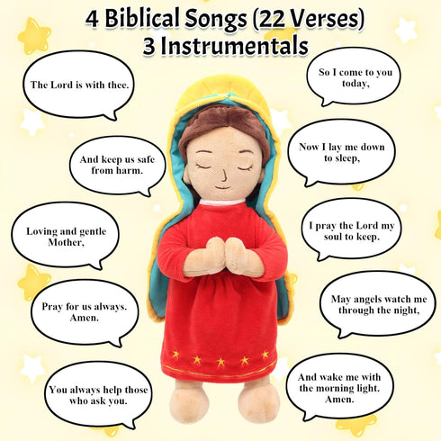 20 3 Yelakey Talking Guadalupe Plush Musical Virgin Mary Plush, Virgen de Guadalupe Talking Doll Speaks of Bible Verses