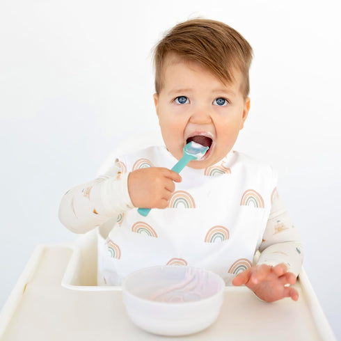 Ryan & Rose Ultimate Utensil Set of 3 Silicone Baby Spoons for Baby Led Weaning, Self Feeding, Seaglass