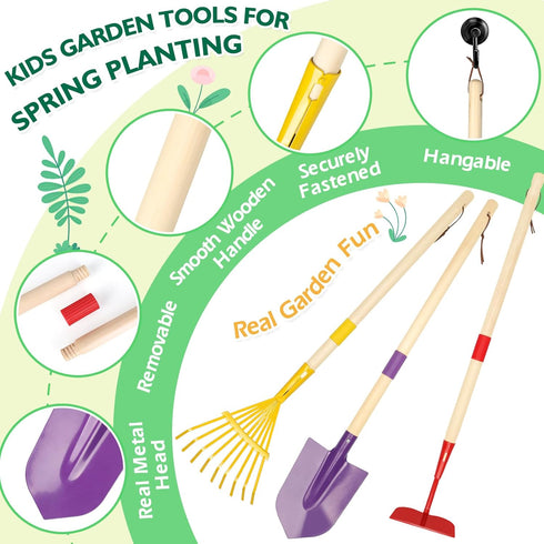 FHOZGECY Set, Wheelbarrow Set 3-8 Kids Gardening Outdoor Toys with and Kids Garden Tools, Toddler Gardening