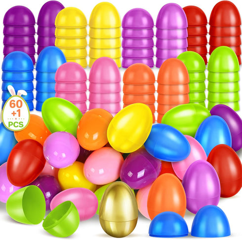SpringFlower 2.3 Unfilled Easter Eggs, 60 pcs Colorful Egg Plus 1 Golden