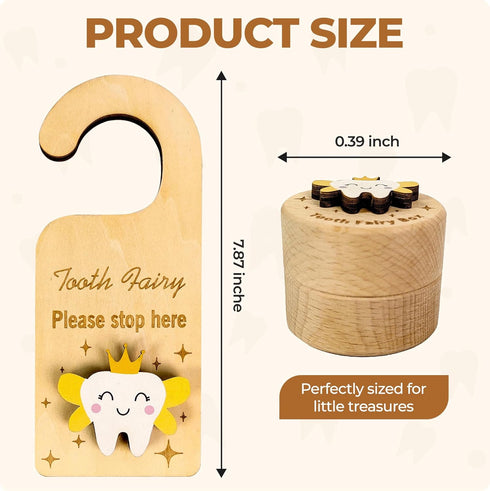 Generic Set Tooth Fairy Box & Door Hanger for Girls and Boys Wooden Tooth Keepsake Box with Fairy Door Sign Tooth Fairy