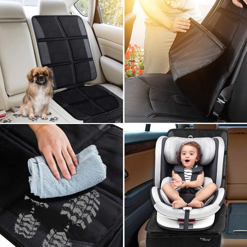 Car Seat Protector, 2 Pack Large Protectors for Child Baby Car Seat with Organizer Pockets, Thick Padding Waterproof