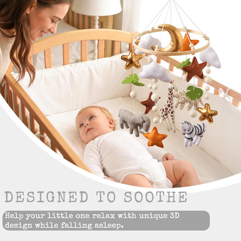Moyii Baby Crib Mobile for Nursery - Handmade Felt Safari Animals Hanging Mobile - Giraffe Elephant Zebra Ceiling Decor