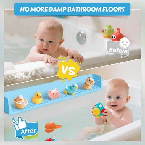 Ganaj 11 Silicone Bathtub Splash Guard for Kids, Splash Guard for Bathtub with Suction Cups,Toy Tray Caddy Holder