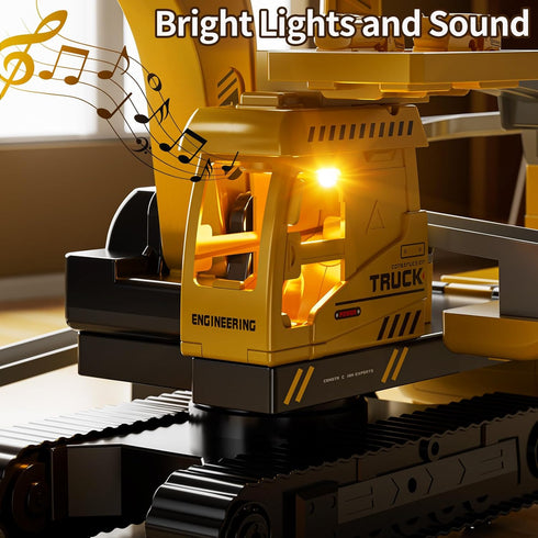 3-5 3 4 5 6 Construction Excavator Toys for Boys Year Old - Engineering Digger Race Tracks with Excavator Crane, Car