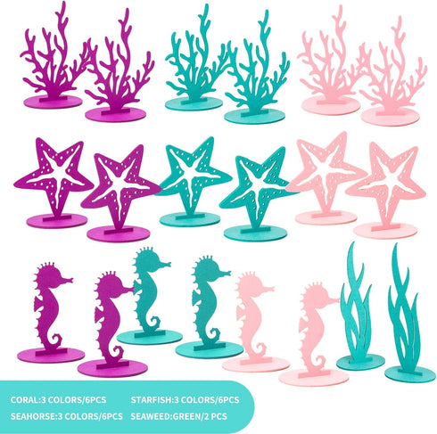 SUNBEAUTY 20Pcs Mermaid Party Decoration, DIY Felt Table Centerpiece, Under The Sea Baby Shower Little Mermaid Girl