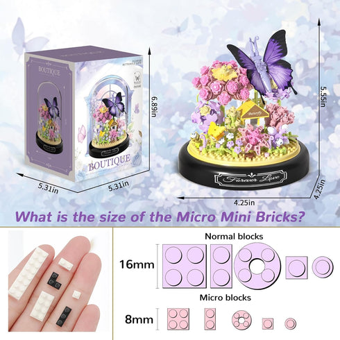 582 Set, QLT QIAOLETONG Flower Bouquet Building Kit for Adults, Animals Flowers PCS Botanical Collection Mini Building